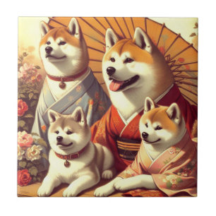 Vintage Akita Dog Painting Tile