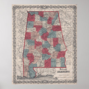 Vintage Alabama County Map (1859) Poster
