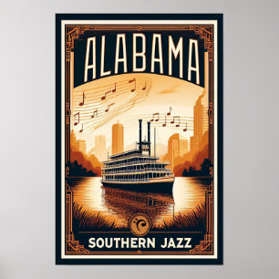 Vintage Alabama Jazz Riverboat Poster