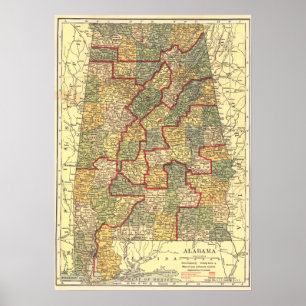 Vintage Alabama Map Congressional Districts (1911) Poster