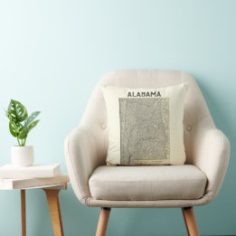 Vintage Alabama Map Pillow