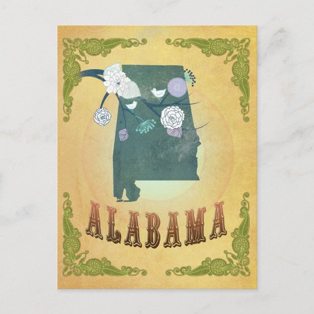 Vintage Alabama State Map- Passion Fruit Yellow Postcard (Front)