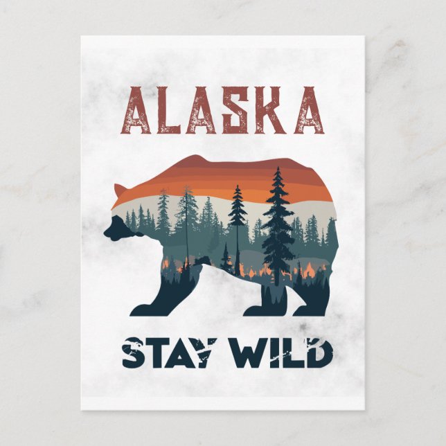 Vintage Alaska Bear Stay Wild Travel Postcard (Front)