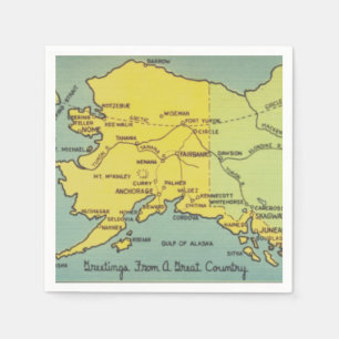 Vintage Alaska Map - Bering Strait, Nome, Barrow Napkin