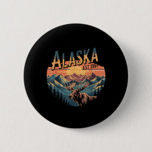 Vintage Alaska Moose Mountain Sunset Retro 2 Inch Round Button