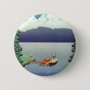 Vintage Alaska Travel Poster Art, Scenic Landscape 2 Inch Round Button