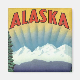 Vintage Alaska Travel Poster Art, Scenic Landscape Magnet