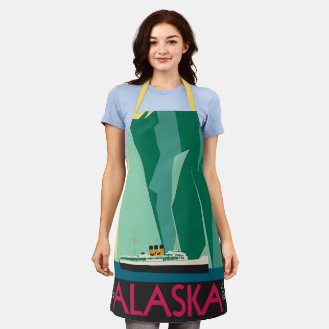 Vintage Alaska Travel Poster Art, Taku Glacier Apron (Worn)