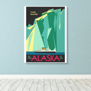 Vintage Alaska Travel Poster Art, Taku Glacier Canvas Print