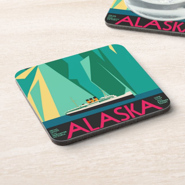 Vintage Alaska Travel Poster Art, Taku Glacier Coaster (Left Side)