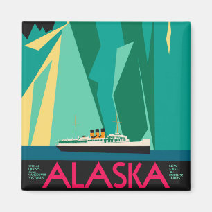 Vintage Alaska Travel Poster Art, Taku Glacier Magnet