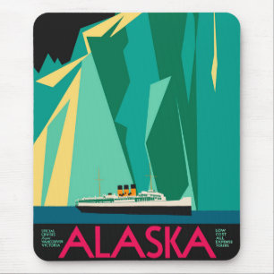 Vintage Alaska Travel Poster Art, Taku Glacier Mouse Pad