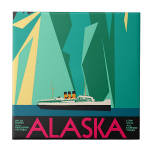Vintage Alaska Travel Poster Art, Taku Glacier Tile