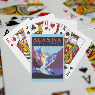 Vintage Alaska Travel Poster, Atlin and the Yukon Playing Cards