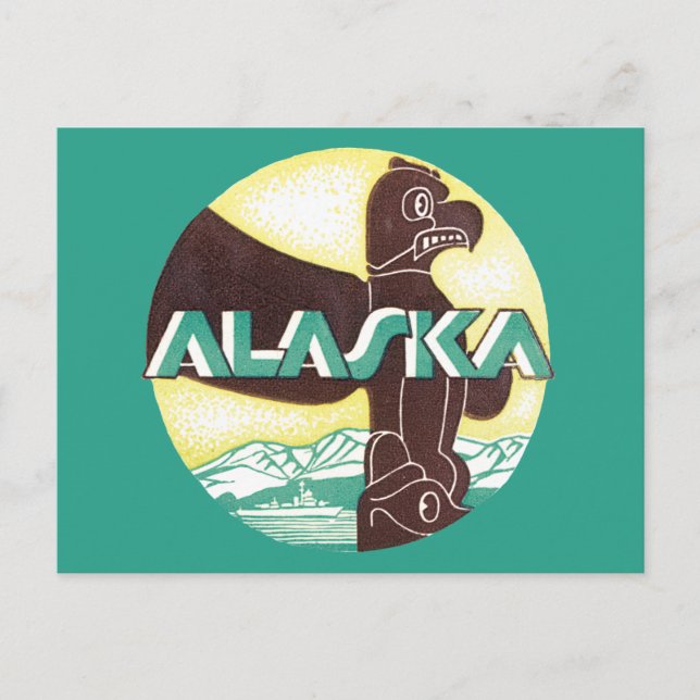 Vintage Alaska Travel Totem Pole Eagle Bird Postcard (Front)