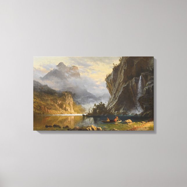 Vintage Albert Bierstadt Indians Spear Fishing Canvas Print (Front)