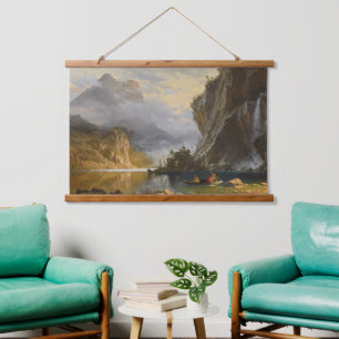 Vintage Albert Bierstadt Indians Spear Fishing Hanging Tapestry