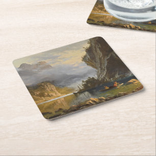 Vintage Albert Bierstadt Indians Spear Fishing Square Paper Coaster