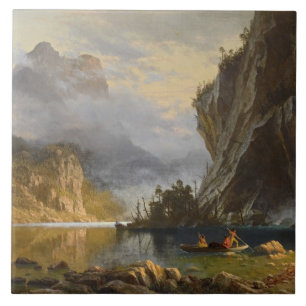 Vintage Albert Bierstadt Indians Spear Fishing Tile