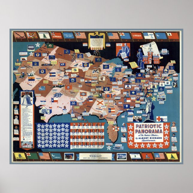 Vintage Albert Richard College Football Map Poster (Front)