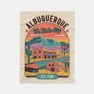 Vintage Albuquerque New Mexico Retro Cityscape Art Fleece Blanket