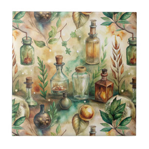Vintage Alchemy Bottles Botanical Green Tile