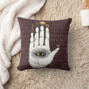 Vintage Alchemy Hand of Mysteries Throw Pillow