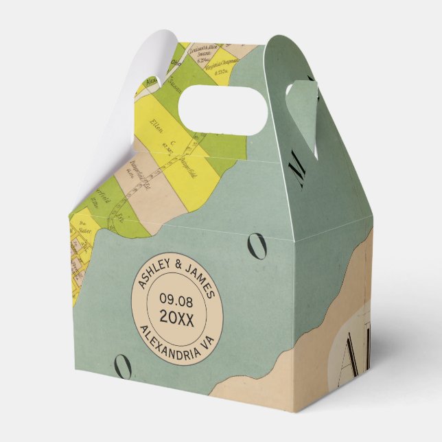 Vintage Alexandria VA Map Wedding Favor Box (Front Side)
