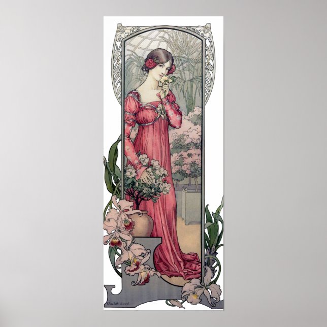 Vintage Alfons Mucha Girl With Flowers Poster (Front)