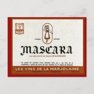 Vintage Algerian Wine label, Mascara Postcard