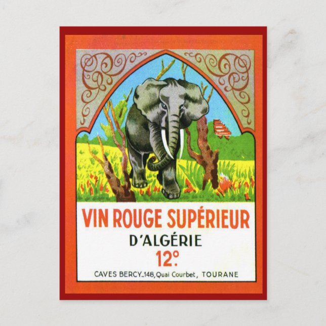 Vintage Algerian Wine, Vin Rouge Superieur Postcard (Front)