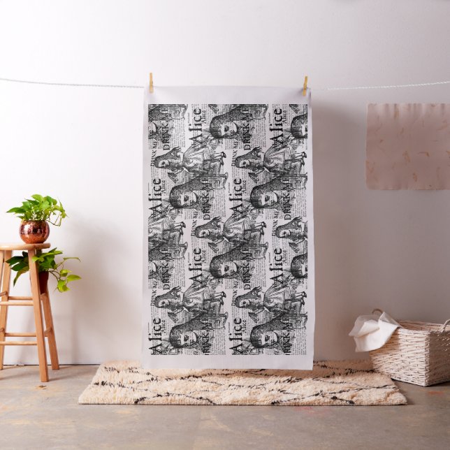 Vintage Alice Collage Black And White Fabric (In Situ)