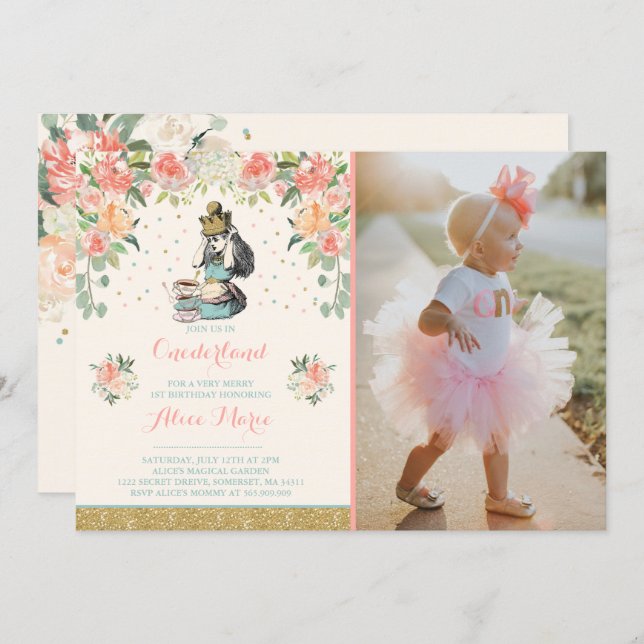 Vintage Alice dans ONEderland Invitation d'anniver (Devant / Derrière)