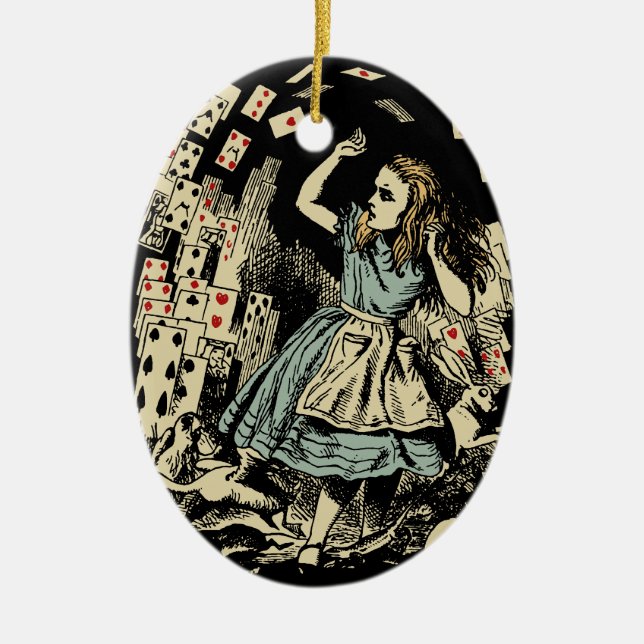 Vintage Alice Flying Cards Dark Ceramic Ornament (Front)