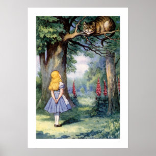 Vintage Alice In Wonderland And Cat Above Tree Poster