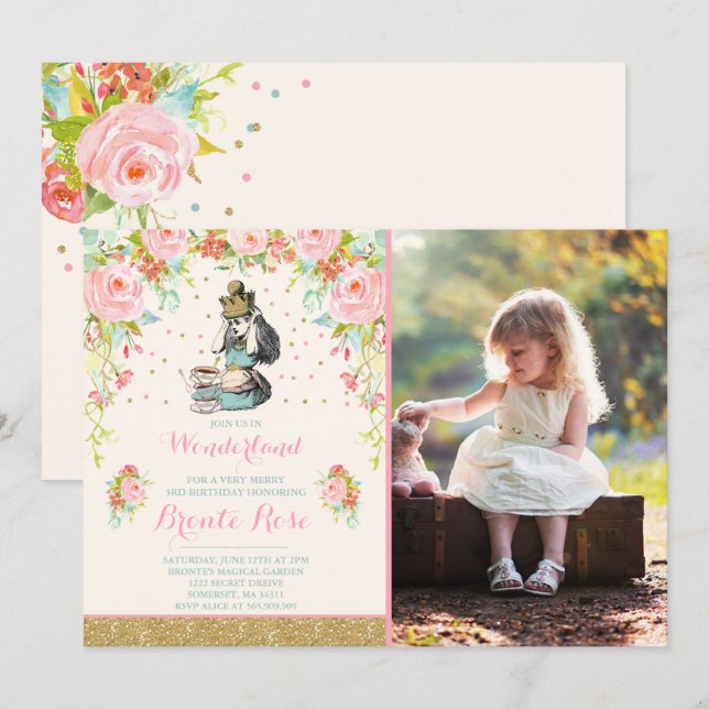 Vintage Alice In Wonderland Birthday Invitation (Front/Back)