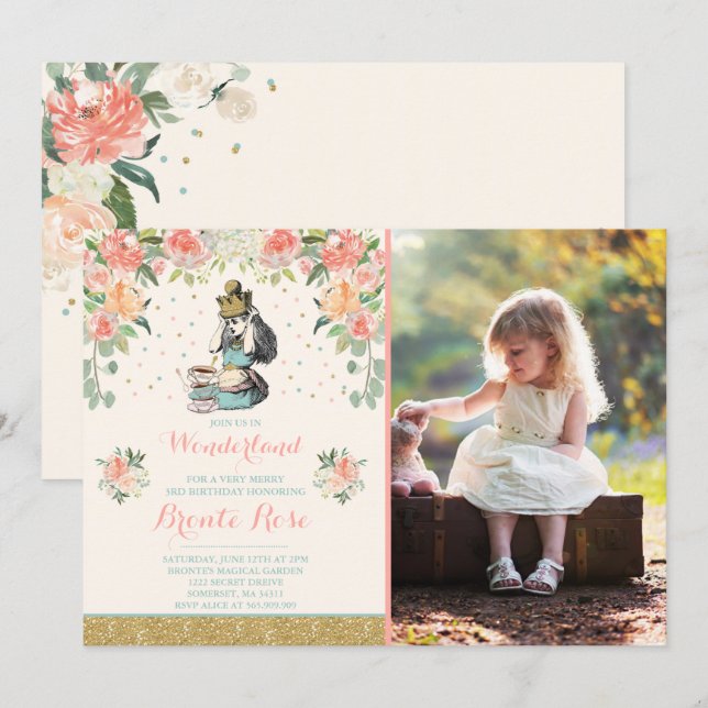 Vintage Alice In Wonderland Birthday Invitation (Front/Back)