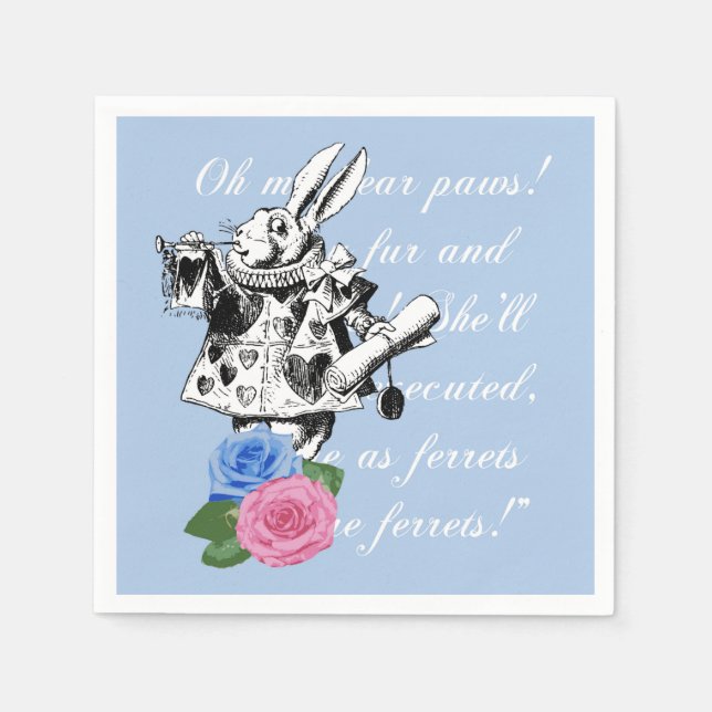 Vintage Alice in Wonderland Blue Rabbit Napkins (Front)
