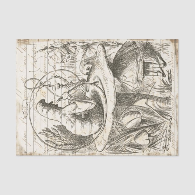 Vintage Alice in Wonderland Caterpillar Decoupage  Tissue Paper (Front)