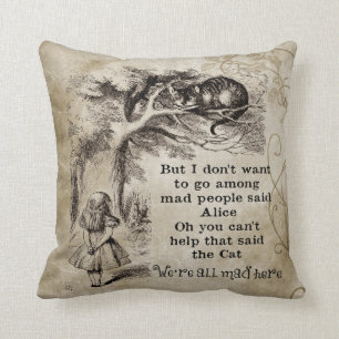 Vintage Alice In Wonderland Cheshire Cat Throw Pillow