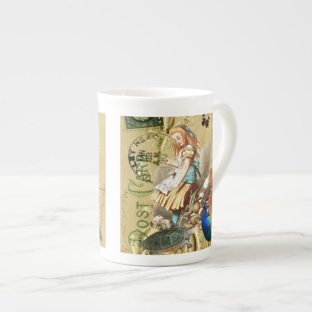 Vintage Alice in Wonderland collage Bone China Mug (Front Right)