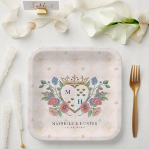 Vintage Alice in Wonderland Crown Heart Monogram Paper Plate