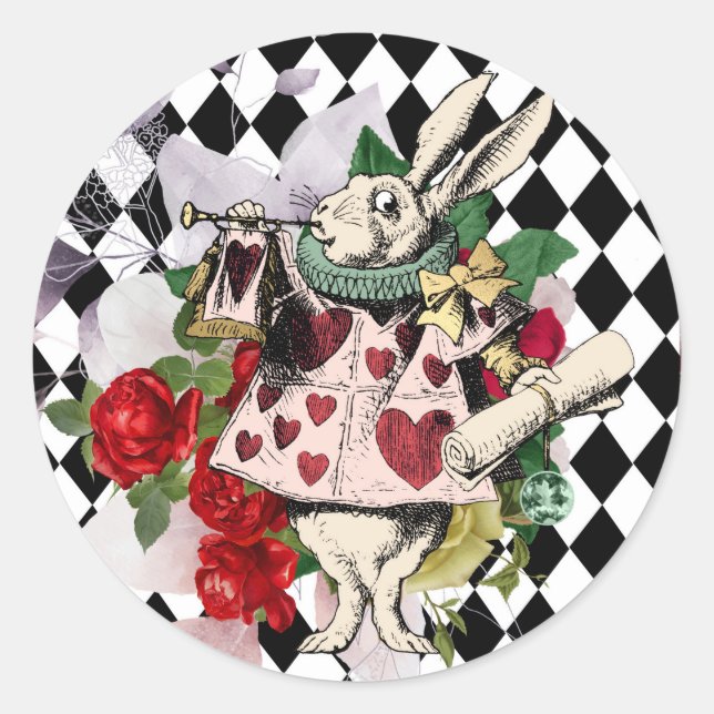 Vintage Alice in Wonderland Decoupage Classic Round Sticker (Front)