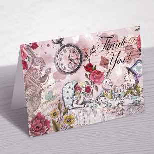 Vintage Alice In Wonderland Decoupage Collage Thank You Card