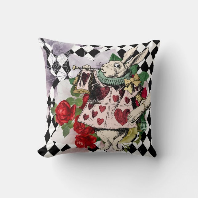 Vintage Alice in Wonderland Decoupage Throw Pillow (Front)
