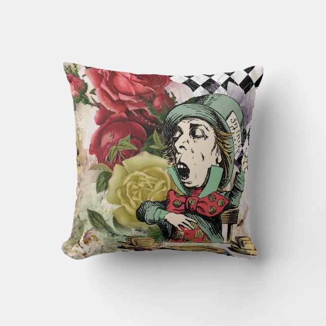 Vintage Alice in Wonderland Decoupage Throw Pillow (Front)