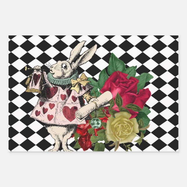 Vintage Alice in Wonderland Decoupage Wrapping Paper Sheet (Front)