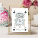 Vintage Alice in Wonderland Fairytale Playing Card<br><div class="desc">Beautifully designed vintage Alice in Wonderland-themed wedding table number signs. Perfect for an Alice in Wonderland-themed wedding. The design features our hand-drawn original Alice sitting in a green vintage chair, wearing a royal crown and holding a royal staff in her hand. The table number is designed like a playing card...</div>