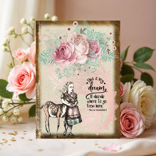 Vintage Alice in Wonderland Floral Roses Deer Hug  Note Card