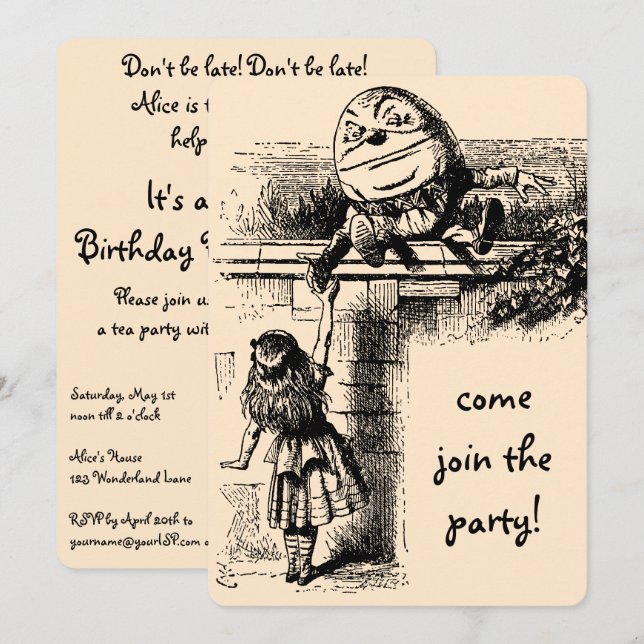 Vintage Alice in Wonderland, Girl Birthday Party Invitation (Front/Back)